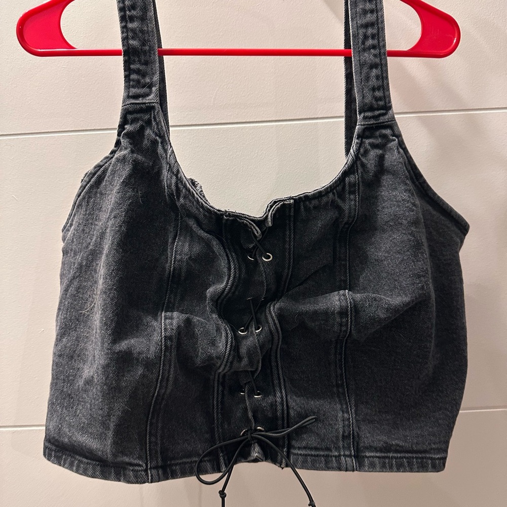 Wild Fable Charcoal Lace-Up Top